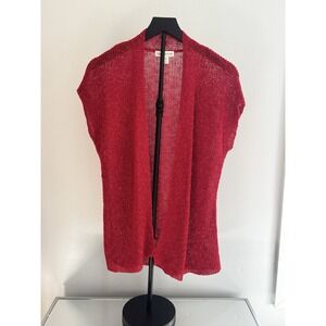 Coldwater Creek Red Open Knit Cardigan Sz M Linen Blend Lightweight Holiday